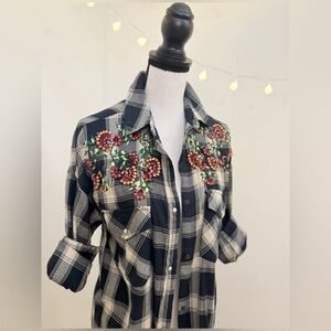🌾 Zara Western Meets Boho Button Up Shirt with Jewel Embroidery